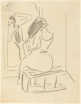 A Woman Combing Her Hair in Front of a Mirror, by Ernst Ludwig Kirchner, graphite, 1909