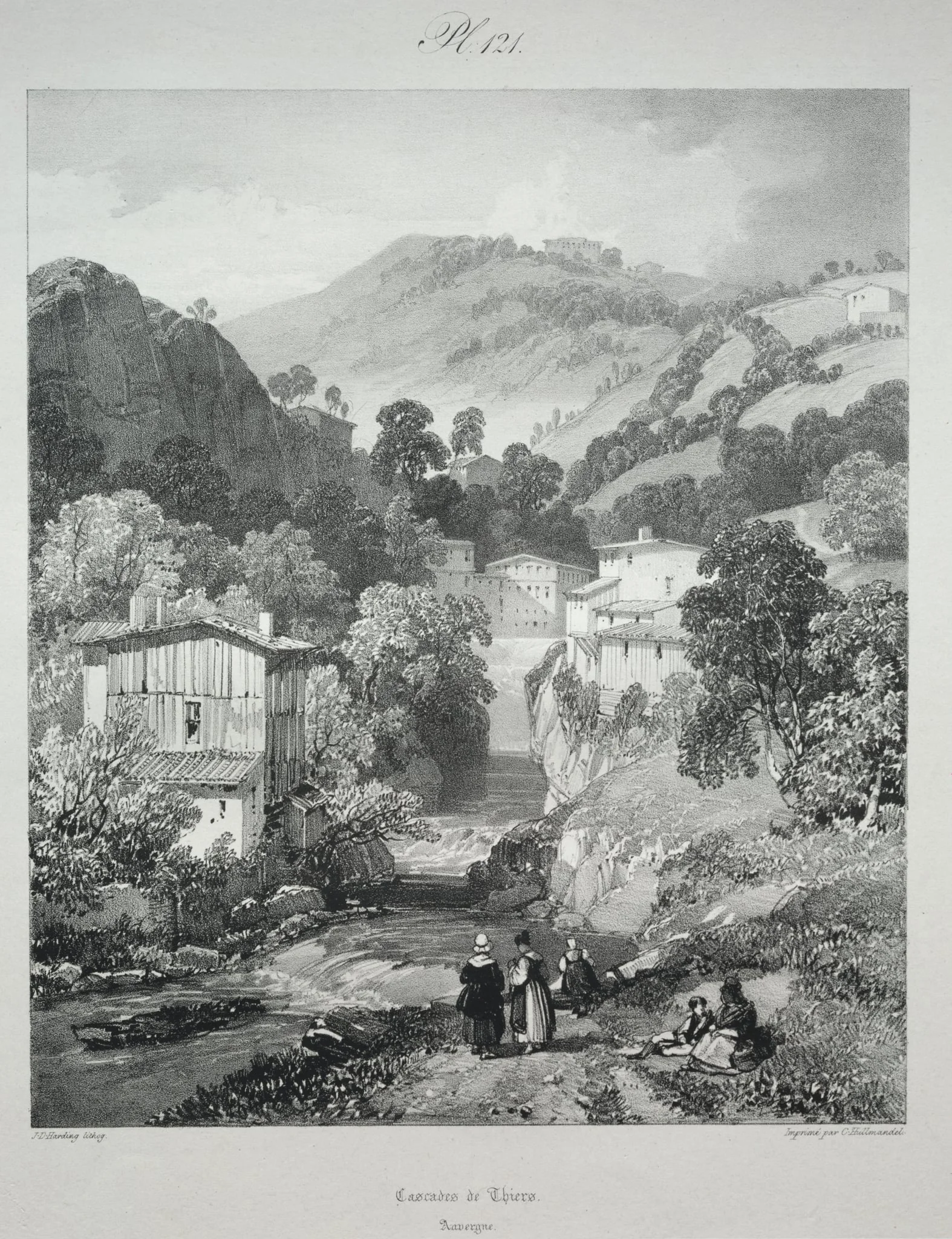 Voyages pittoresques et romantiques dans l'ancienne France. Auvergne: Cascades de Thiers, detail