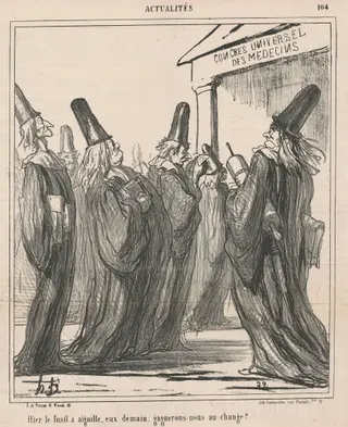 Hier le fusil a aiguille, eux demain ..., by Honoré Daumier, ink, 1867
