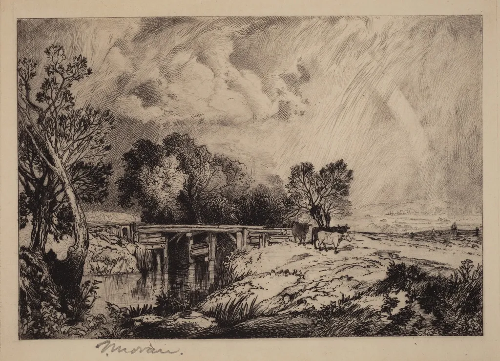 A Rustic Bridge, by Thomas Moran, ink, 1879