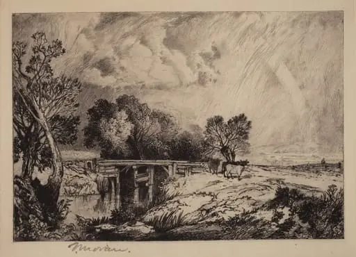 A Rustic Bridge, by Thomas Moran, ink, 1879
