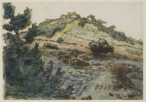 The farm on the hill, by Jean François Millet, watercolor, 1867