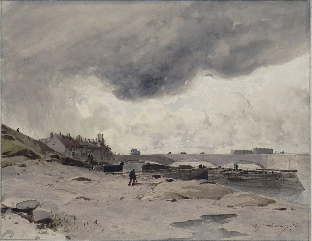 Landscape with river, by Eugène Cicéri, watercolor, 1850