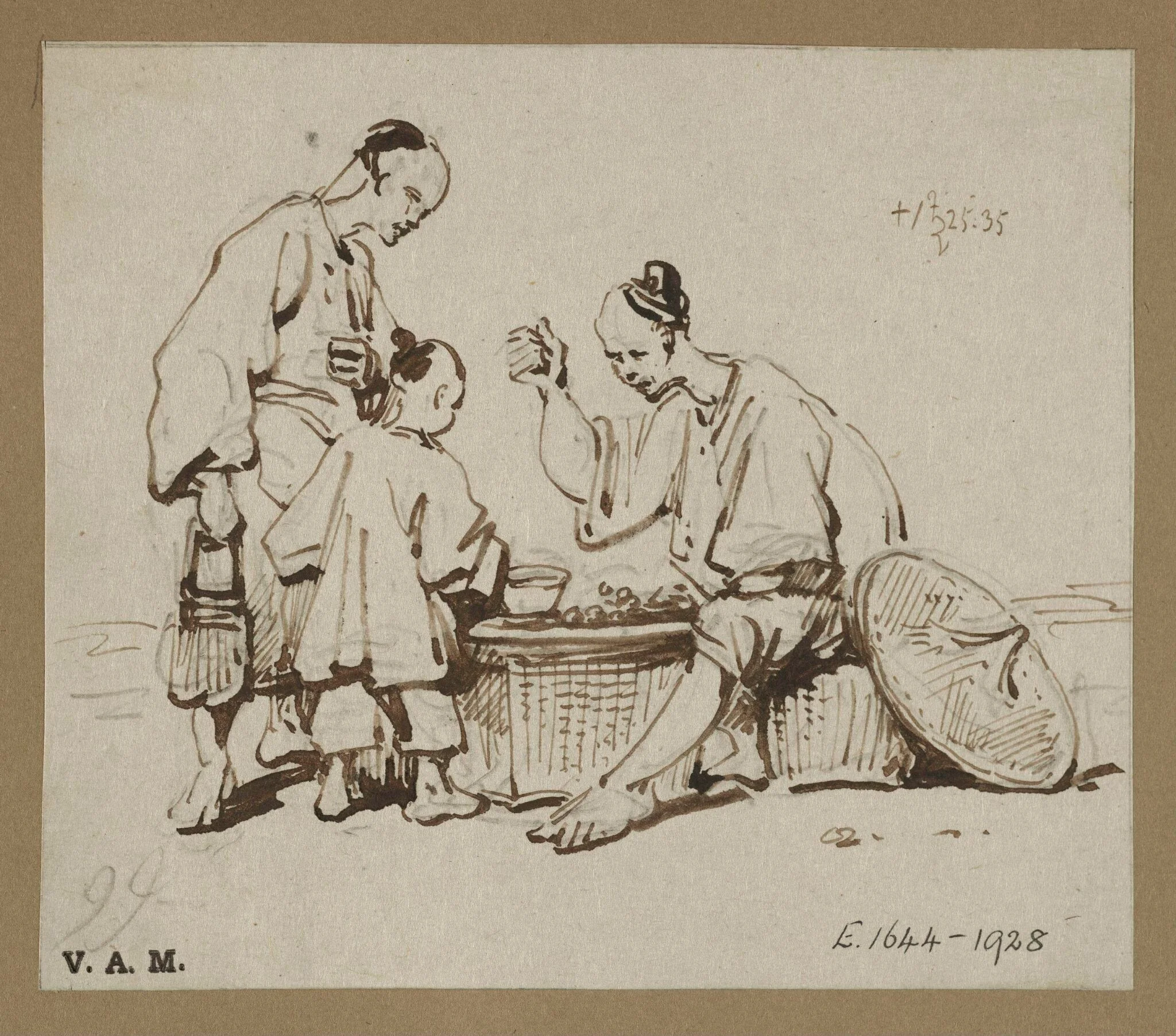 Three Chinese figures, detail
