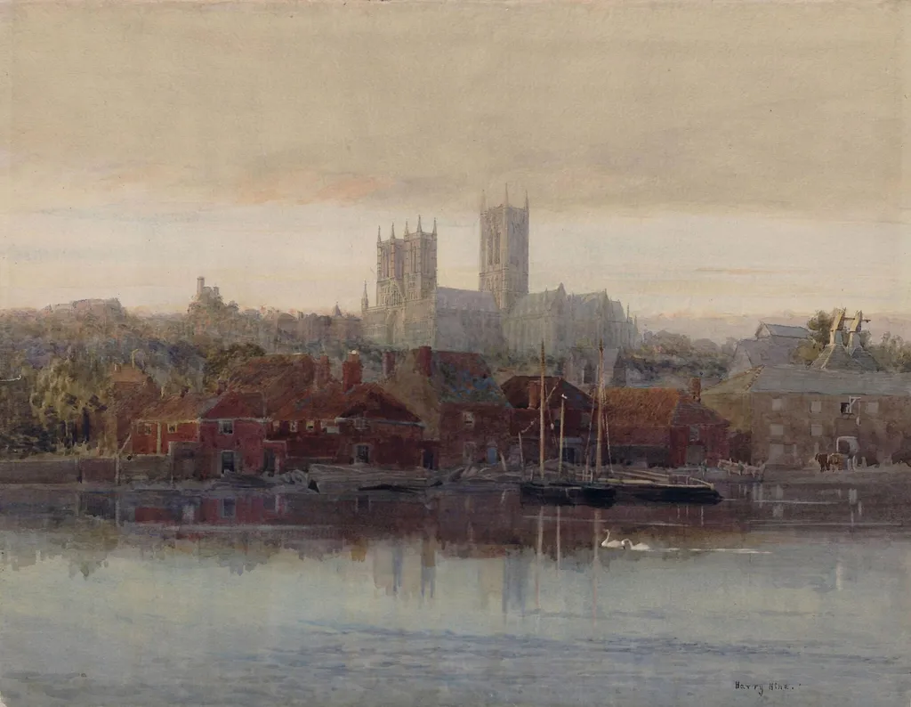 Lincoln Cathedral, from the River, by Harry Hine, watercolor, 1875