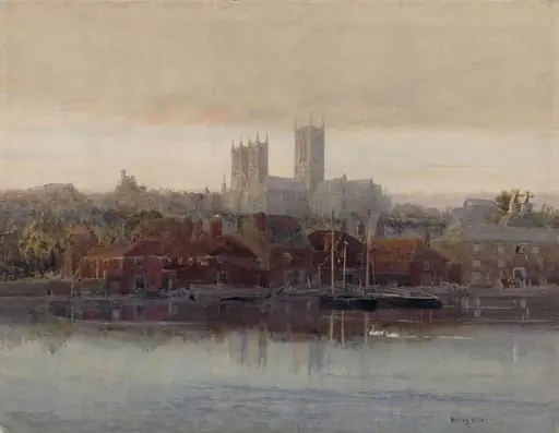 Lincoln Cathedral, from the River, by Harry Hine, watercolor, 1875