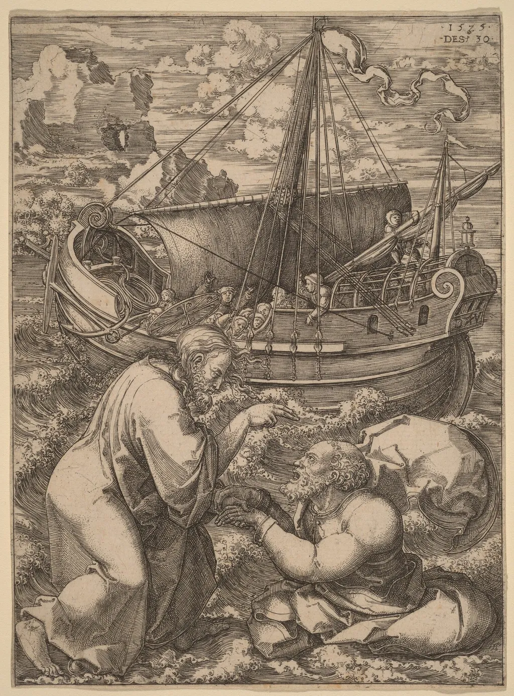 Saint Peter Walking on the Water, by Dirk Jacobsz Vellert, ink, 1525