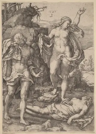 Adam and Eve Lamenting the Death of Abel, by Lucas van Leyden, ink, 1529