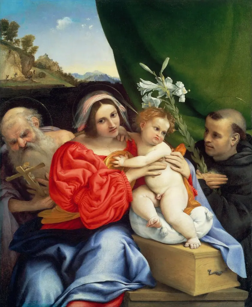 Virgin and Child with Saints Jerome and Nicholas of Tolentino, by Lorenzo Lotto, oil, 1522