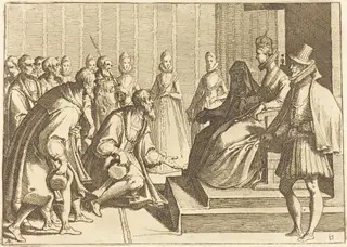Margaret of Austria Giving Audience to a Nobleman, by Raffaello Schiaminossi, ink, 1612