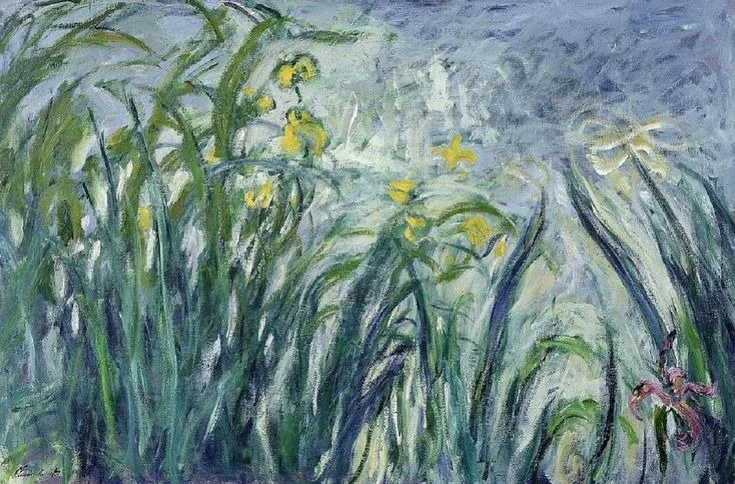 Iris jaunes et mauves, detail