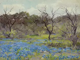 Early Spring—Bluebonnets and Mesquite, by Julian Onderdonk, oil, 1919