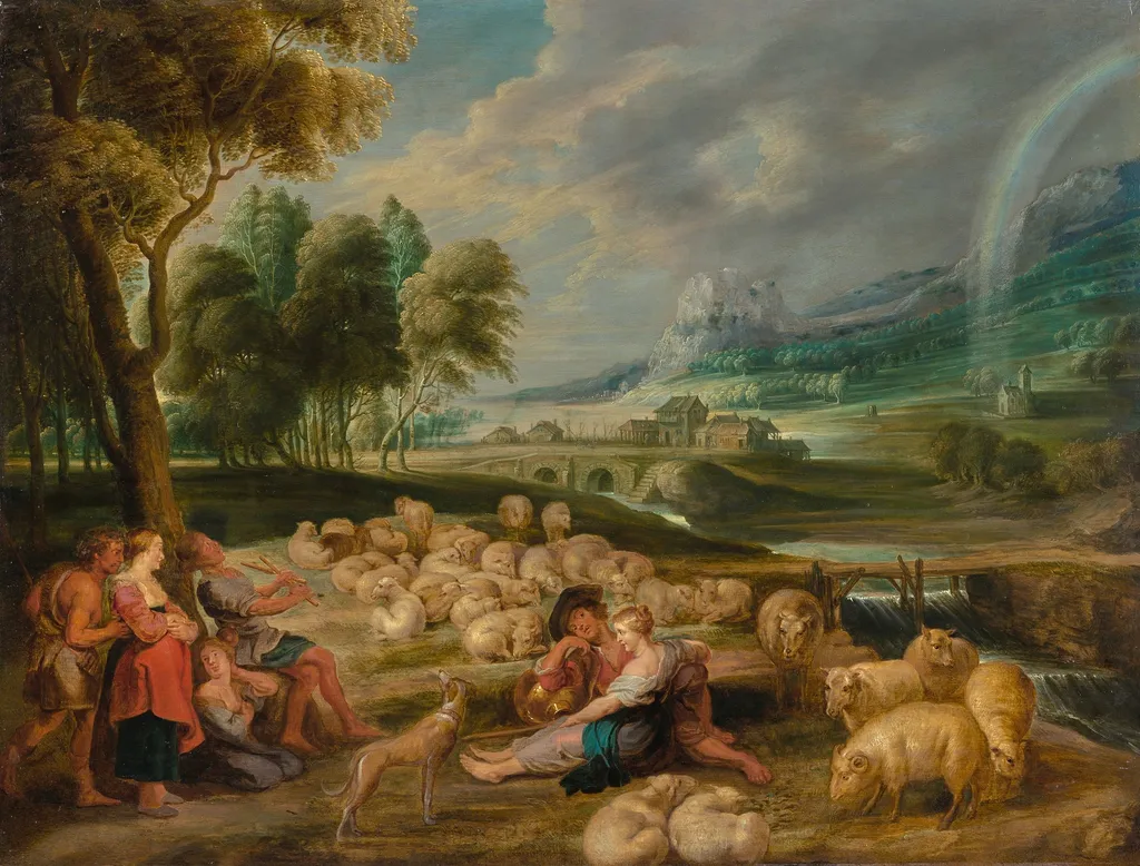 Landscape with a rainbow, by Lucas van Uden, oil, 1635