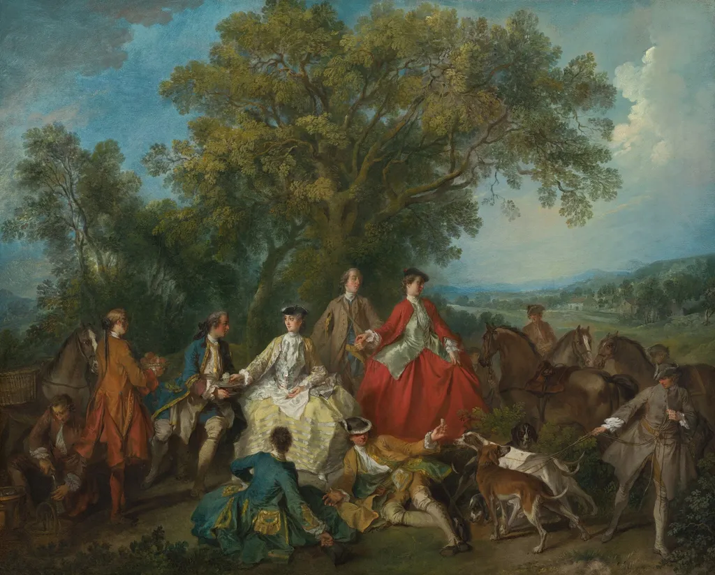 Picnic after the Hunt, by Nicolas Lancret, oil, 1738