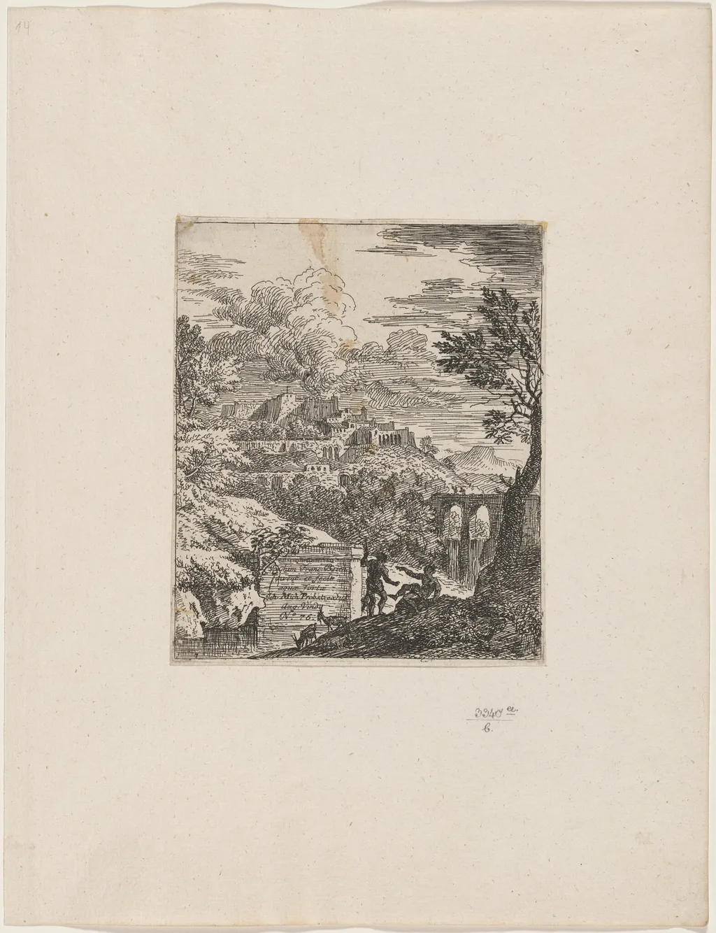 Two Shepherds beside a Pedestal, by Joachim Franz Beich, ink, 1712