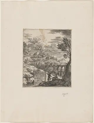 Two Shepherds beside a Pedestal, by Joachim Franz Beich, ink, 1712