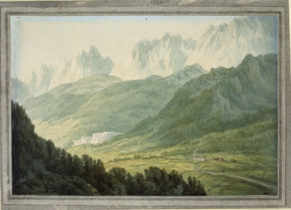 The Valley of Chamouni (Chamonix), by John 'Warwick' Smith, watercolor, 1786
