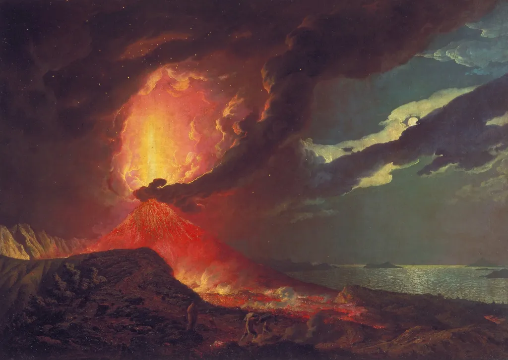 Vesuvius in Eruption, with a View over the Islands in the Bay of Naples, by Joseph Wright of Derby, oil, 1788