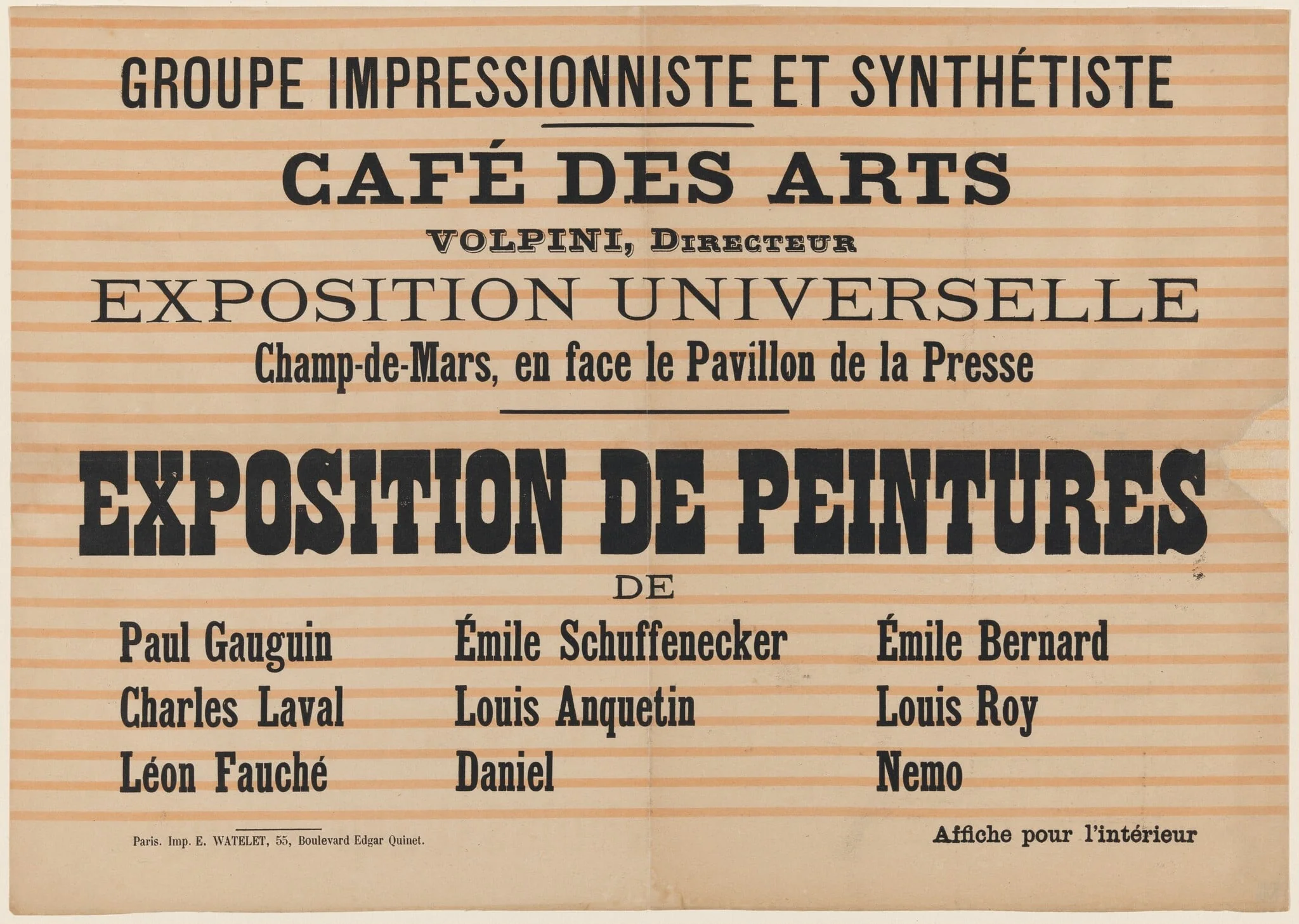 Poster for "L'Exposition de Peintures du Groupe Impressionniste et Synthétiste" at Café des Arts, detail