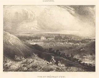 View of the Chateau d'Eu (Vue du Chateau d'Eu), by Paul Huet, ink, 1834