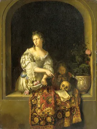 Allegory of transitoriness, by Frans van Mieris the Elder, oil, 1675