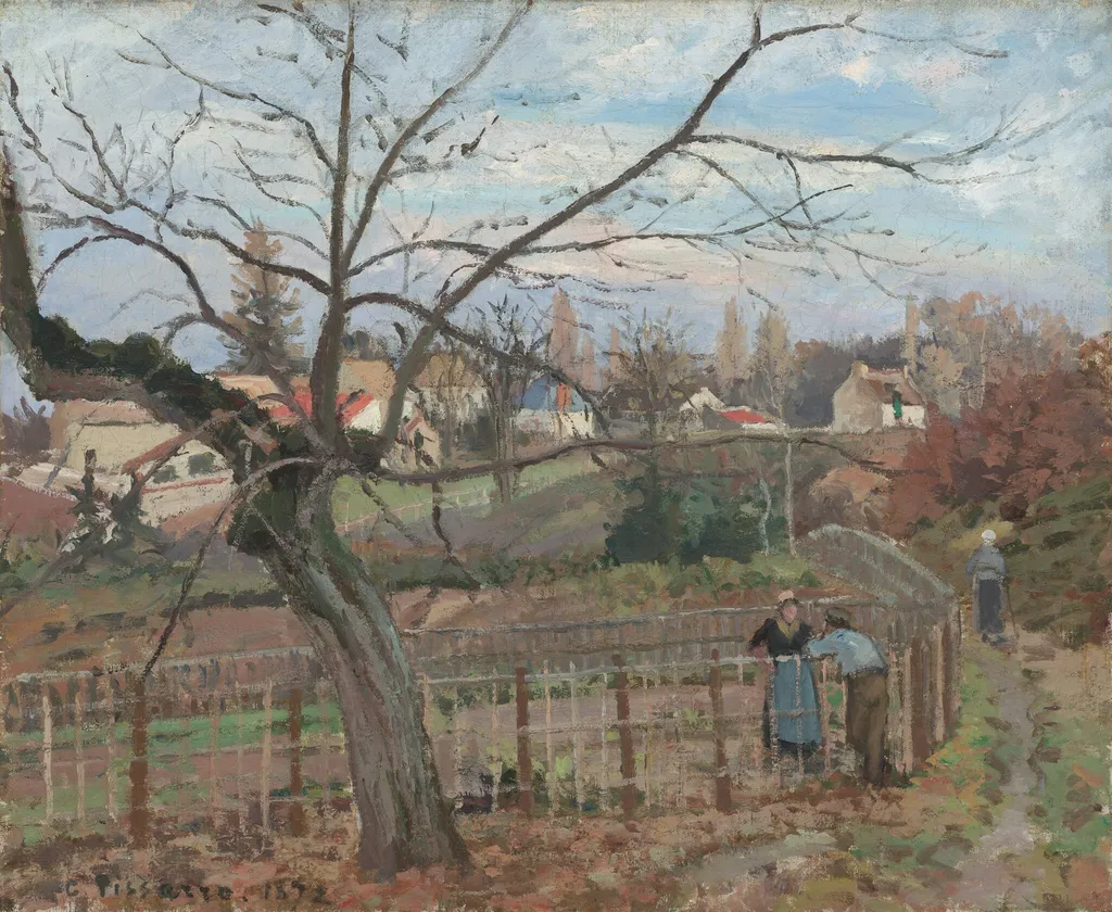 The Fence, by Camille Pissarro, oil, 1872