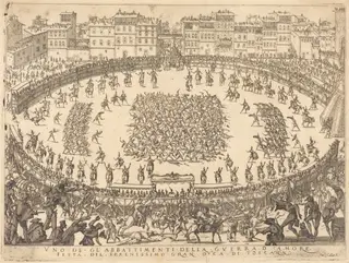 One of the Infantry Combats, by Jacques Callot, ink, 1616