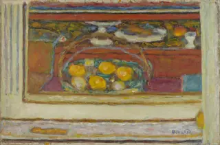 Basket of Fruit in a Cupboard, by Pierre Bonnard, oil, 1944