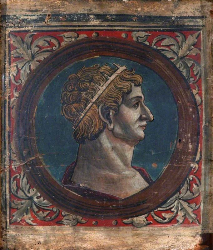 Profile Bust of a Roman Emperor Facing Right (one of 29 painted panels from a frieze), detail