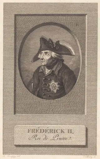 Frederick the Great, King of Prussia, by Nicolas Delaunay, ink, 1766