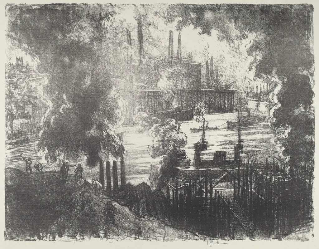 Munitions River, by Joseph Pennell, ink, 1916