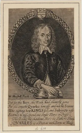 John Quarles, Poet, by William Marshall, ink, 1649
