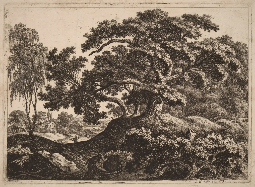 Landscape with Man Pushing a Cart, by Carl Wilhelm Kolbe, ink