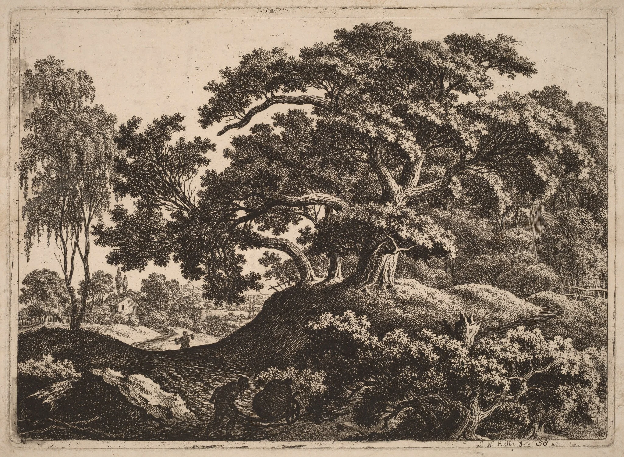 Landscape with Man Pushing a Cart, detail