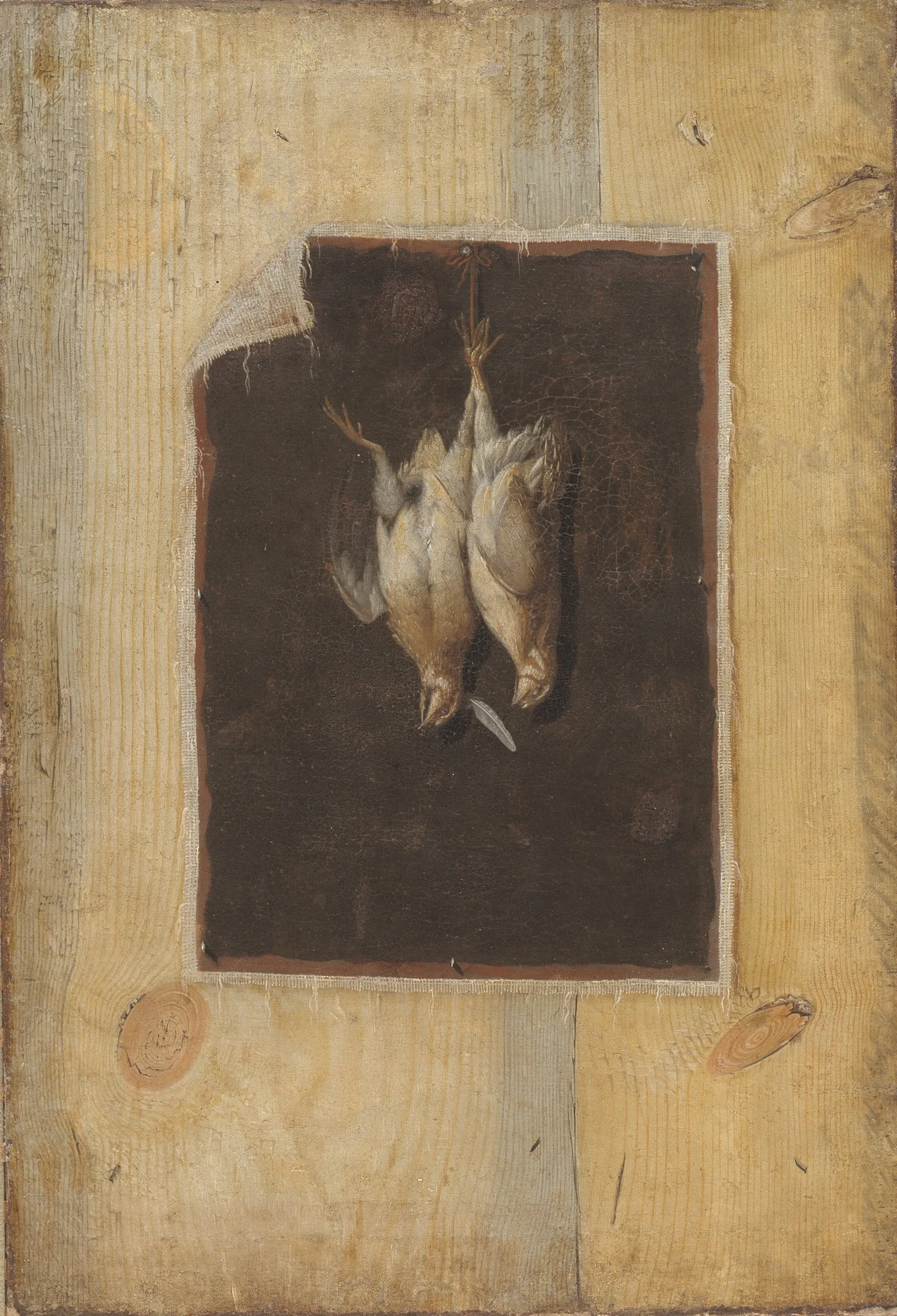 Trompe l'Oeil. Board Partition with a Still Life of Two Dead Birds Hanging on a Wall, detail