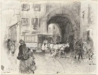 Pusterla dei Fabbri, Milan, by Mosè Bianchi, gouache, 1888