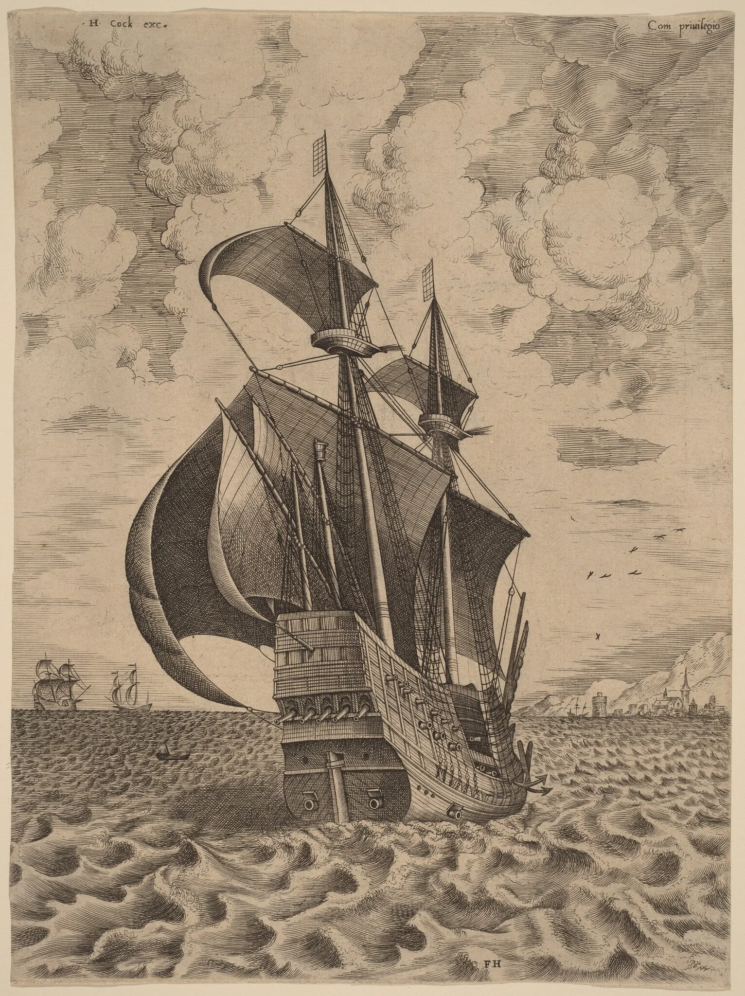Armed Four-Master Sailing towards a Port, detail