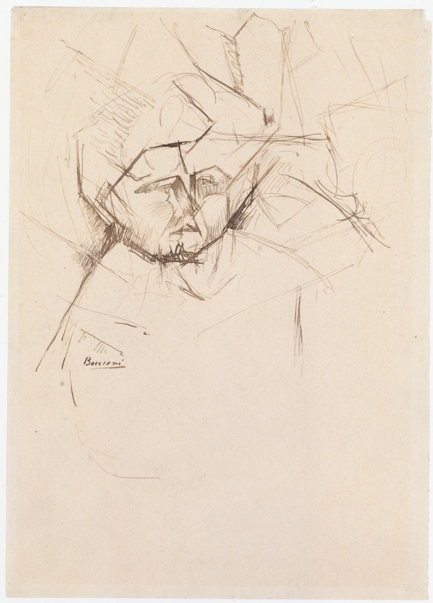 Analytical Study of a Woman's Head Against Buildings, detail