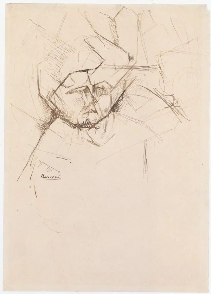 Analytical Study of a Woman's Head Against Buildings, by Umberto Boccioni, unspecified, 1911