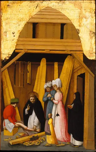 Saint Peter Martyr Healing the Leg of a Young Man, by Antonio Vivarini, tempera, 1450