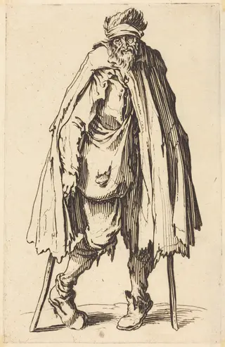 Beggar with Crutches and Sack, by Jacques Callot, ink, 1622