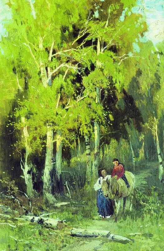 Road through a birchwood, detail