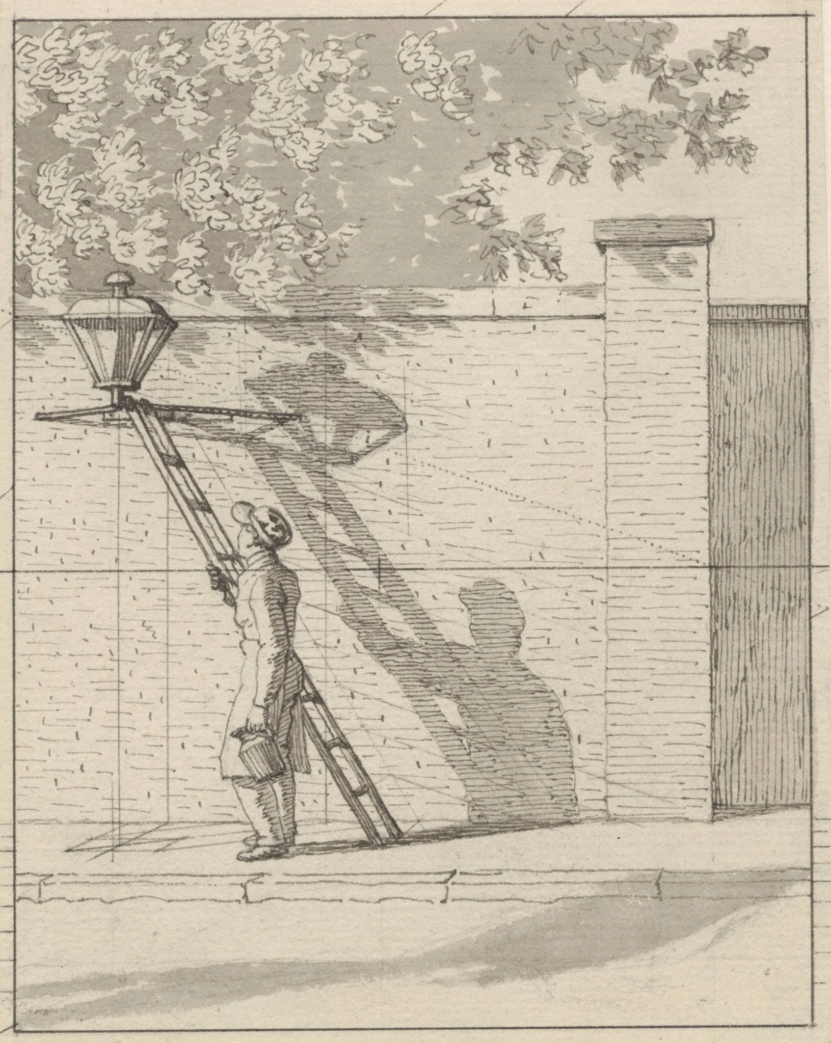 Linear Perspctive as Applied in Painting - Plate VI. The Street Lamp on the Garden Wall, Daylight, detail