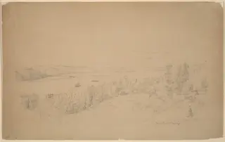 The Hudson River at Hastings, by Jasper Francis Cropsey, graphite, 1885
