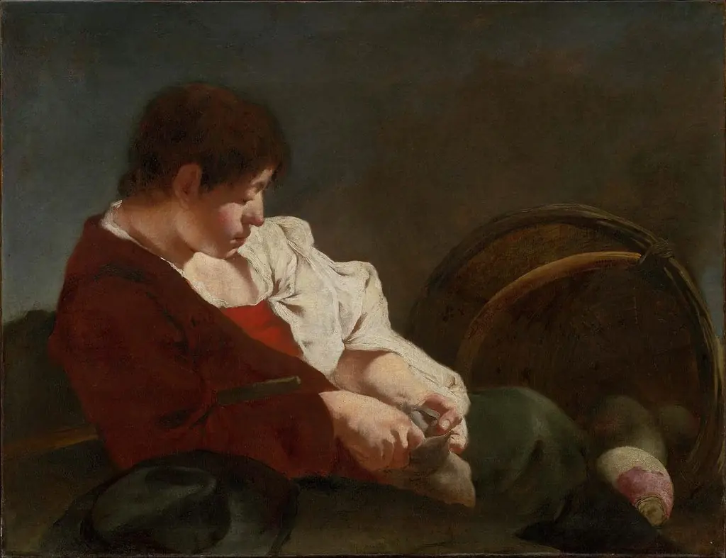 Peasant Boy at a Market, by Giovanni Battista Piazzetta, oil, 1728
