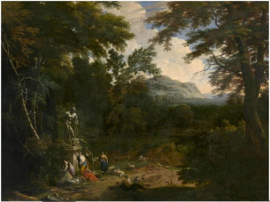 Landscape with figures at the foot of a fountain, detail