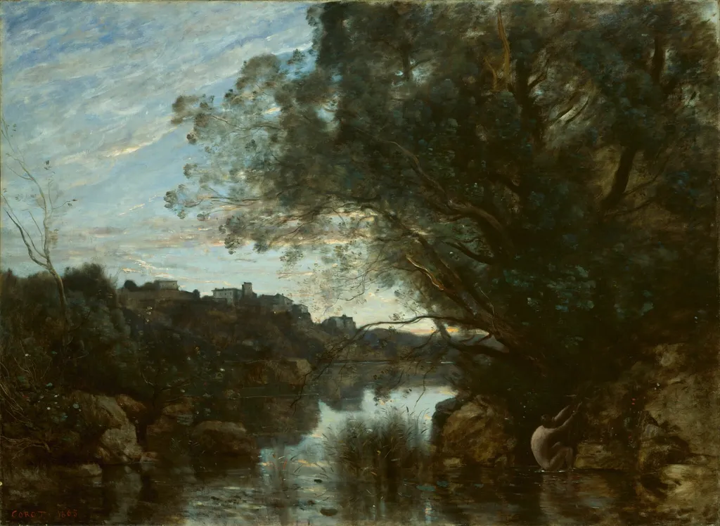Souvenir of the Environs of Lake Nemi, by Jean Baptiste Camille Corot, oil, 1865