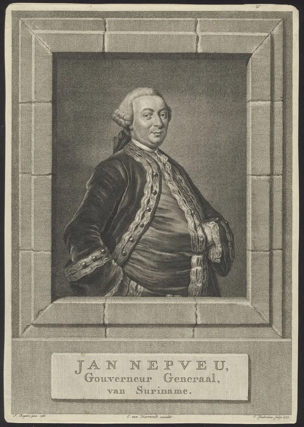 Portrait of Jan Nepveu, Governor-General of Surinam, by Houbraken Jacob, unspecified, 1770