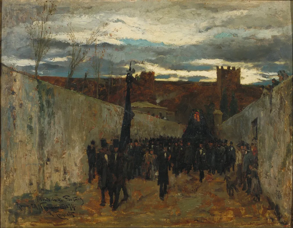 Burial of Fortuny, by Ramón Tusquets Maignon, oil, 1874
