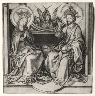 God the Father and the Blessed Virgin Enthroned Attended by Angels, by Martin Schongauer, 1485